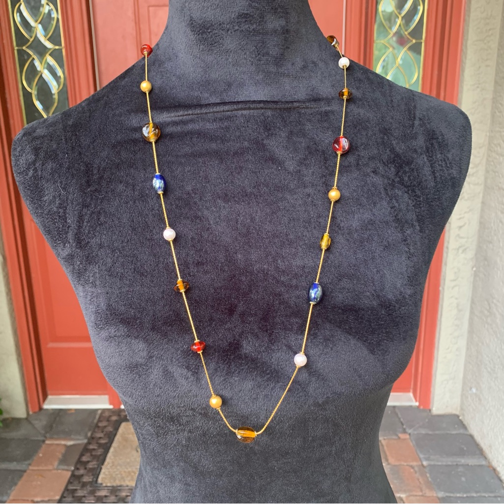 Talbots Multicolor Beaded Boho Glam Goldtone Necklace 16$